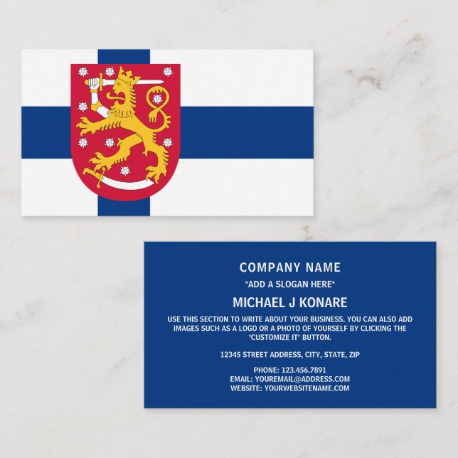 Tarjeta De Visita Bandera finlandesa y escudo de armas, bandera de F (Anverso / Reverso)