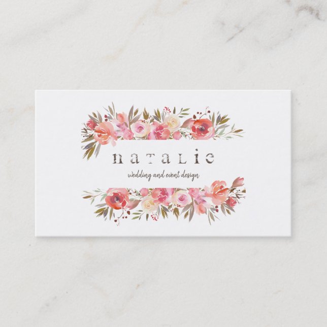Tarjeta De Visita Bandera floral de la acuarela rústica (Anverso)