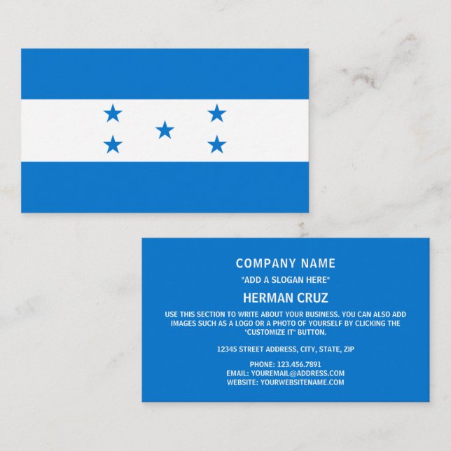 Tarjeta De Visita Bandera hondureña, bandera de Honduras (Anverso / Reverso)