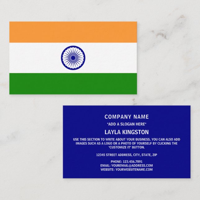 Tarjeta De Visita Bandera india, bandera de la India (Anverso / Reverso)