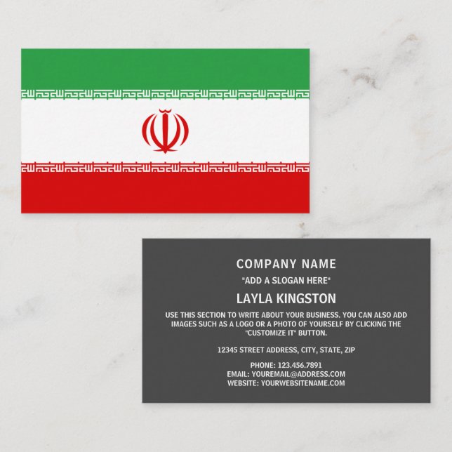 Tarjeta De Visita Bandera iraní, Bandera de Irán (Anverso / Reverso)