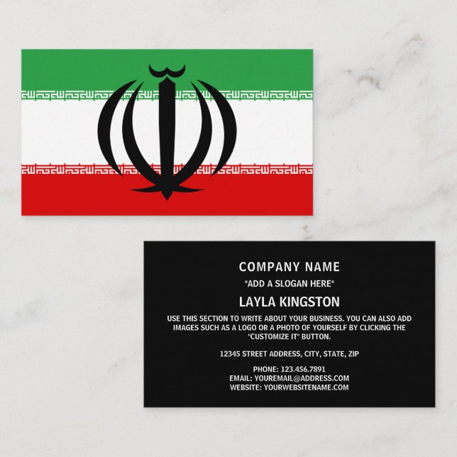 Tarjeta De Visita Bandera iraní y emblema nacional, bandera de Irán (Anverso / Reverso)