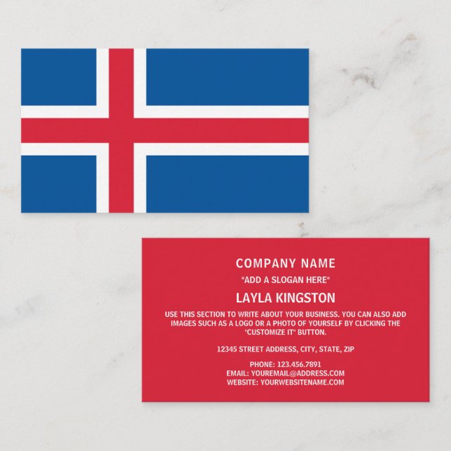 Tarjeta De Visita Bandera islandesa, bandera de Islandia (Anverso / Reverso)