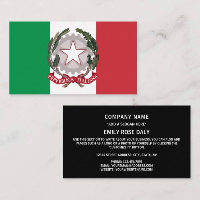 Tarjeta De Visita Bandera italiana y emblema nacional, bandera de It (Anverso / Reverso)