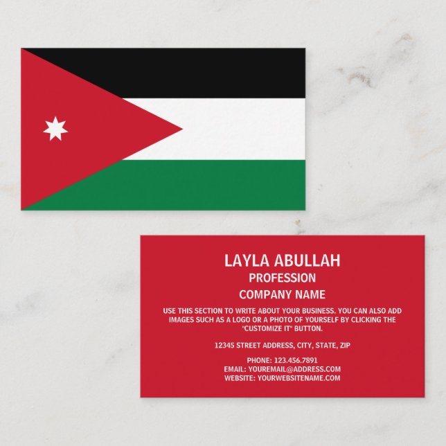 Tarjeta De Visita Bandera jordana, bandera de Jordania (Anverso / Reverso)