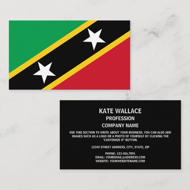 Tarjeta De Visita Bandera kitana/nevisiana, Saint Kitts y Nevis (Anverso / Reverso)