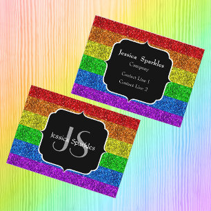 Tarjeta De Visita Bandera LGBT vibrante arcoíris brillo destello Mon