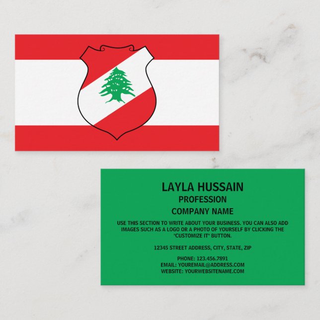 Tarjeta De Visita Bandera libanesa y escudo de armas, bandera del Lí (Anverso / Reverso)