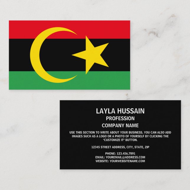 Tarjeta De Visita Bandera libia y emblema nacional, bandera de Libia (Anverso / Reverso)