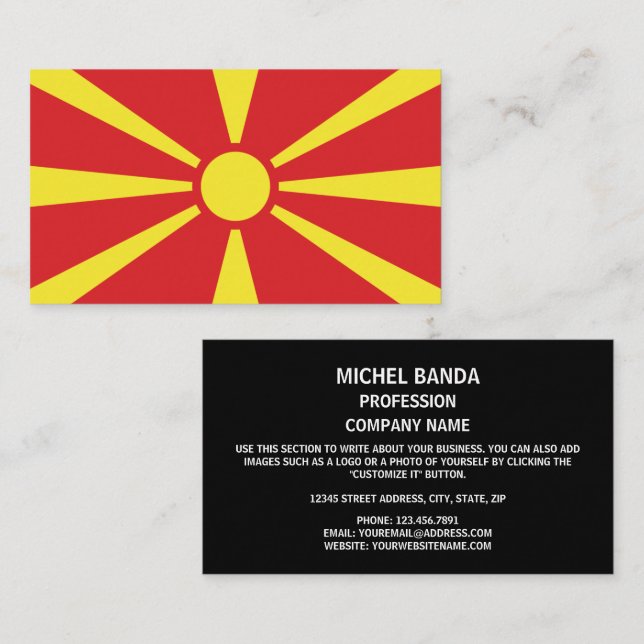 Tarjeta De Visita Bandera macedonia, Bandera del Norte de Macedonia (Anverso / Reverso)