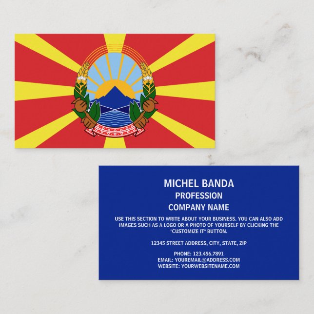 Tarjeta De Visita Bandera macedonia y emblema nacional, Macedonia de (Anverso / Reverso)
