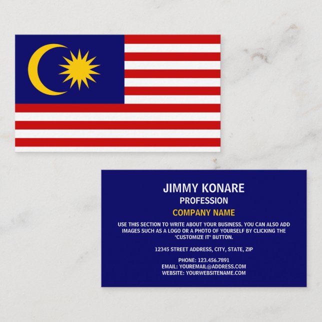 Tarjeta De Visita Bandera malaya, bandera de Malasia (Anverso / Reverso)