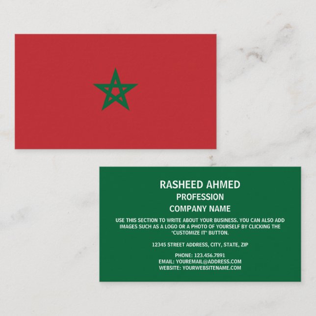 Tarjeta De Visita Bandera marroquí, bandera de Marruecos (Anverso / Reverso)