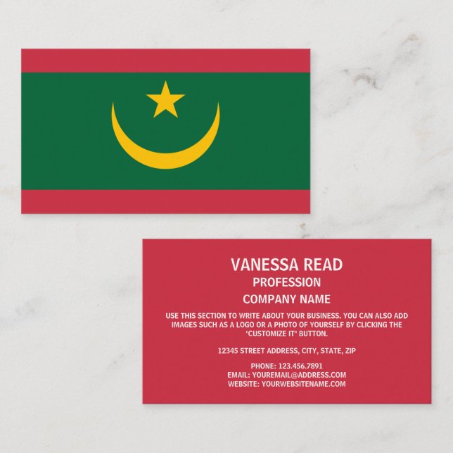 Tarjeta De Visita Bandera mauritana, bandera de Mauritania (Anverso / Reverso)