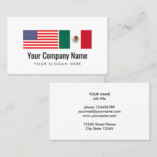 Tarjeta De Visita Bandera mexicana americana inglesa española del (Anverso / Reverso)