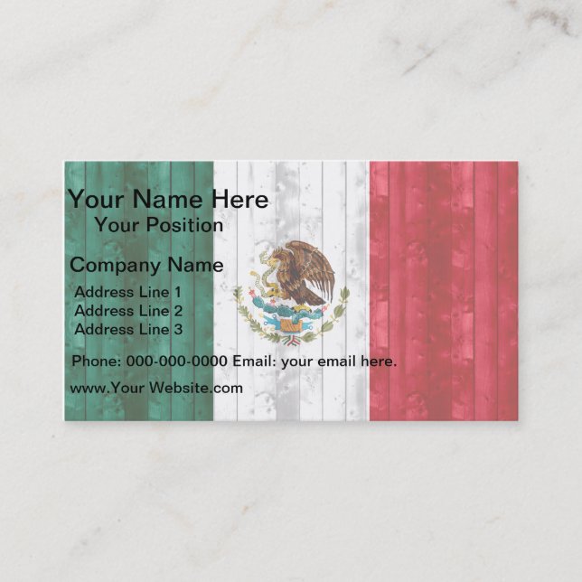 Tarjeta De Visita Bandera mexicana de madera (Anverso)