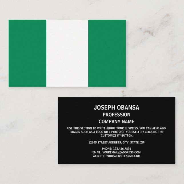 Tarjeta De Visita Bandera nigeriana, bandera de Nigeria (Anverso / Reverso)