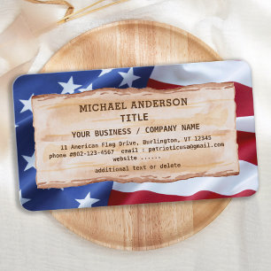 Tarjeta De Visita Bandera Norteamericana de Madera Rusa Patriótica