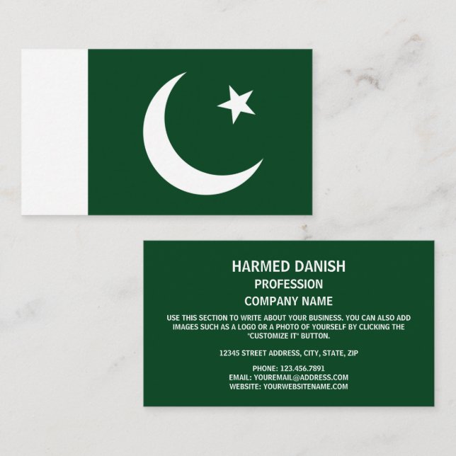 Tarjeta De Visita Bandera paquistaní, bandera de Pakistán (Anverso / Reverso)