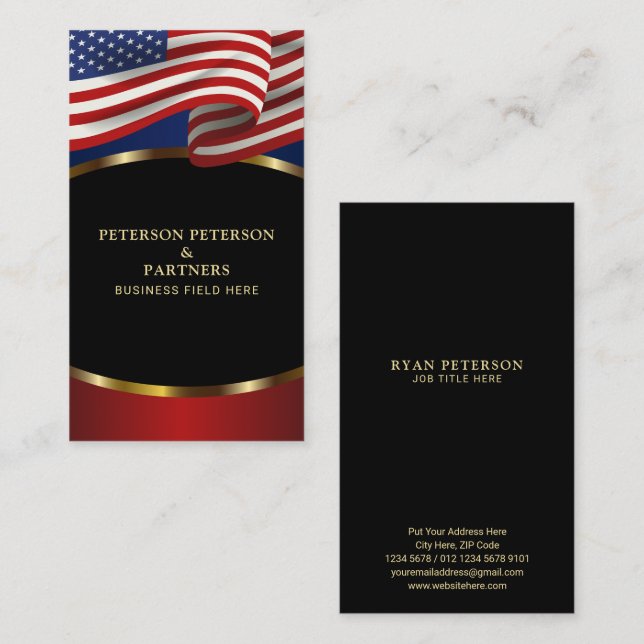 Tarjeta De Visita Bandera Patriótica Americana Elegante Accents de O (Anverso / Reverso)