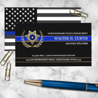 Tarjeta De Visita Bandera policial de la línea azul delgada personal