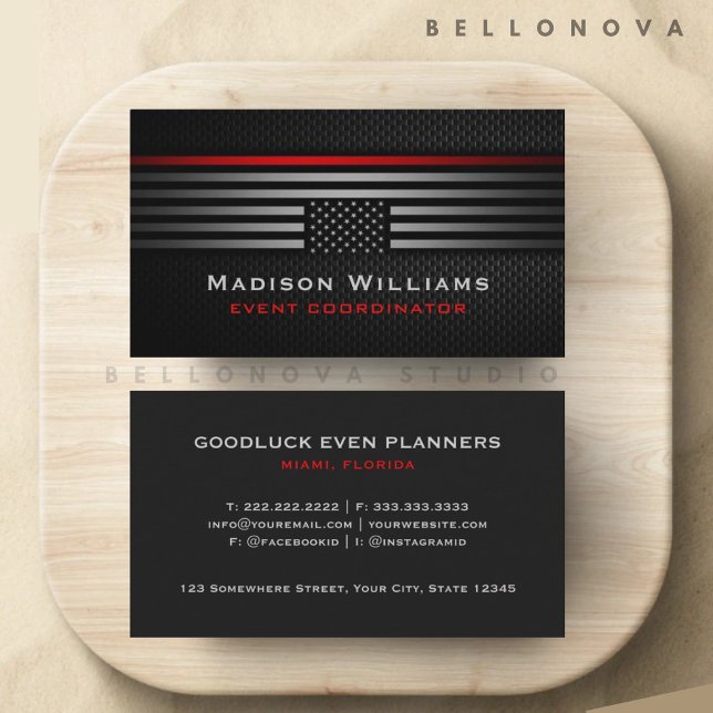 Tarjeta De Visita Bandera Premium Personalizada Gris Negro Rojo de E (Custom Black Grey Red The USA America Flag Premium Business Card)