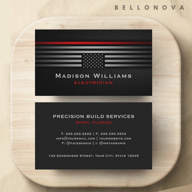 Tarjeta De Visita Bandera Premium Personalizada Negro Gris Rojo de E (Custom Black Grey Red The USA America Flag Premium Business Card)