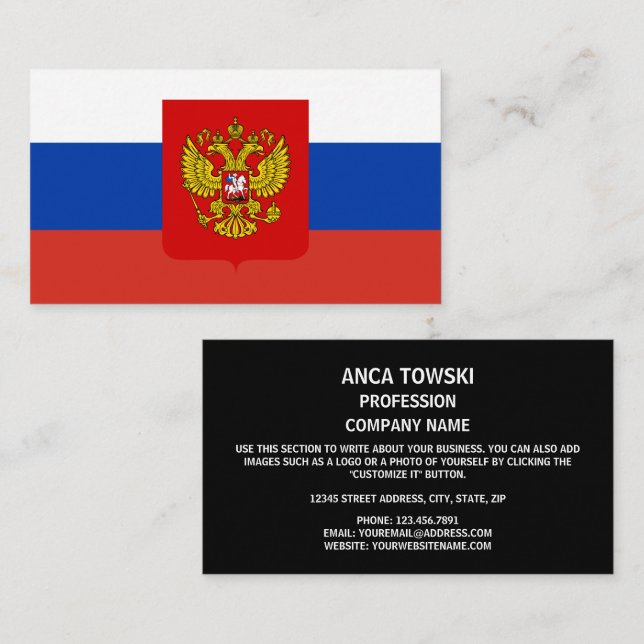 Tarjeta De Visita Bandera rusa y escudo de armas, bandera de Rusia (Anverso / Reverso)