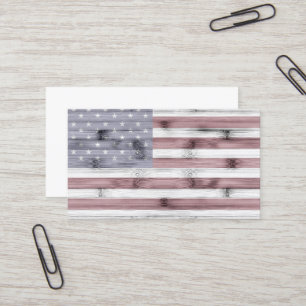 Tarjeta De Visita Bandera Rustic Red White Blue Wood de Estados Unid