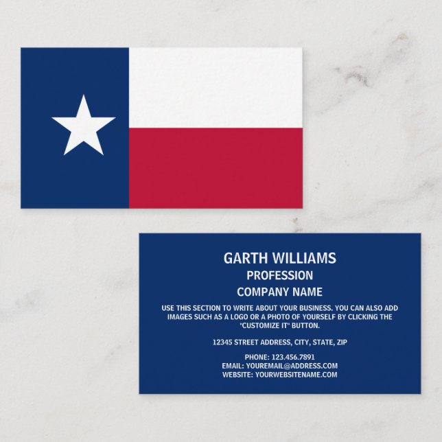 Tarjeta De Visita Bandera texana, Bandera de Texas (Anverso / Reverso)