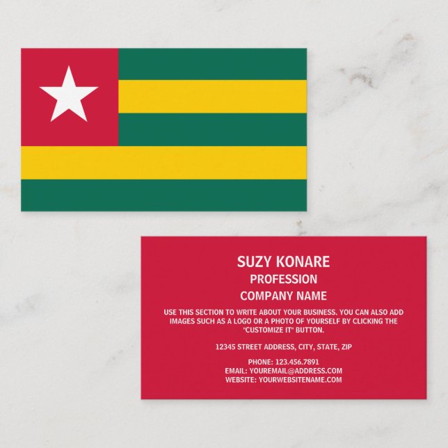 Tarjeta De Visita Bandera togolesa, bandera de Togo (Anverso / Reverso)