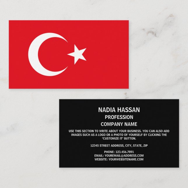 Tarjeta De Visita Bandera turca, bandera de Turquía (Anverso / Reverso)