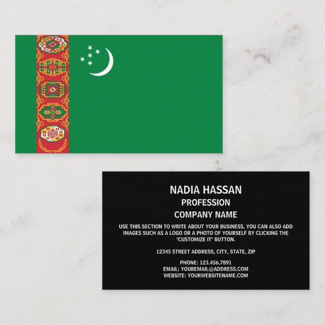 Tarjeta De Visita Bandera turcomana, bandera de Turkmenistán (Anverso / Reverso)