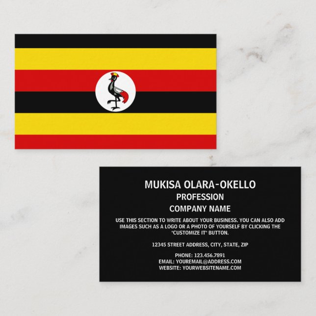Tarjeta De Visita Bandera ugandesa, bandera de Uganda (Anverso / Reverso)