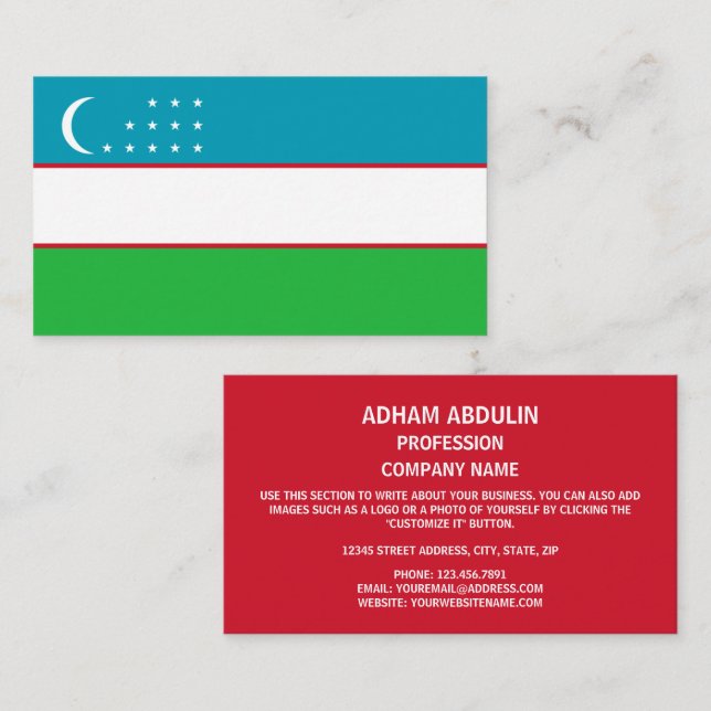 Tarjeta De Visita Bandera uzbeka, bandera de Uzbekistán (Anverso / Reverso)