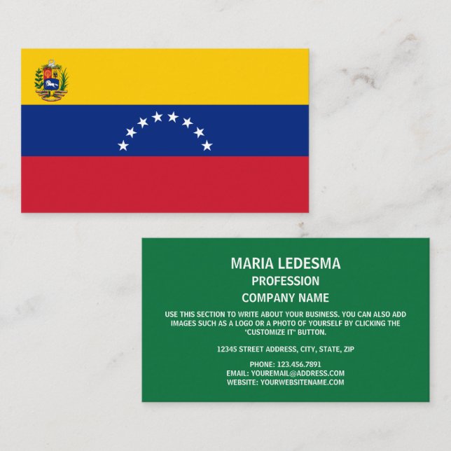 Tarjeta De Visita Bandera venezolana, bandera de Venezuela (Anverso / Reverso)