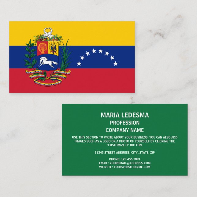 Tarjeta De Visita Bandera venezolana y escudo de armas, bandera de V (Anverso / Reverso)