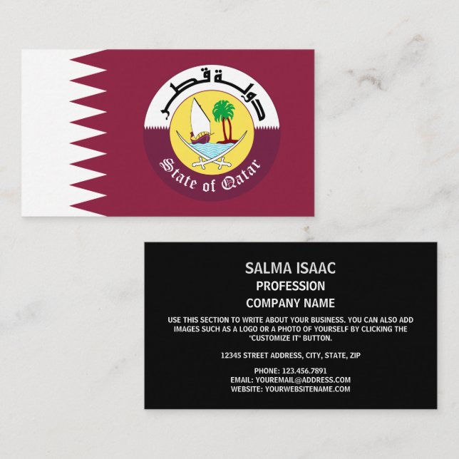 Tarjeta De Visita Bandera y emblema catarí, bandera de Qatar (Anverso / Reverso)