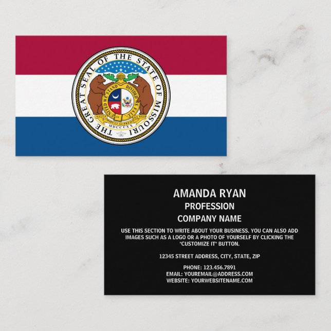 Tarjeta De Visita Bandera y emblema de Misuria, bandera de Misuri (Anverso / Reverso)