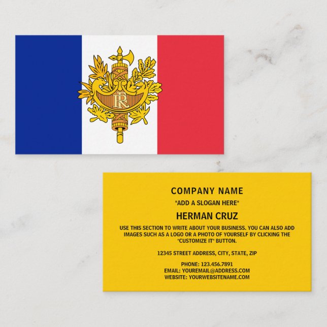 Tarjeta De Visita Bandera y emblema franceses, bandera de Francia (Anverso / Reverso)