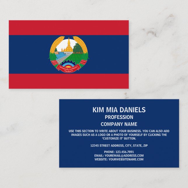 Tarjeta De Visita Bandera y emblema lao, bandera de Laos (Anverso / Reverso)