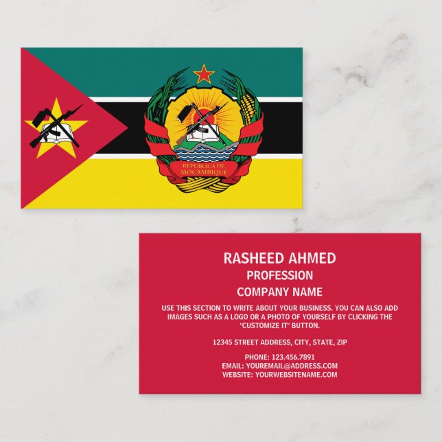 Tarjeta De Visita Bandera y emblema mozambiqueños, bandera de Mozamb (Anverso / Reverso)
