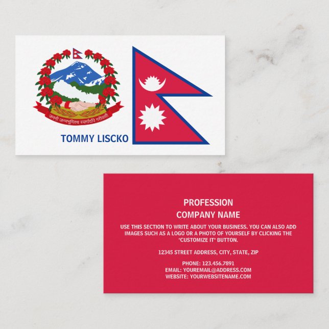 Tarjeta De Visita Bandera y emblema nepaleses, bandera de Nepal (Anverso / Reverso)