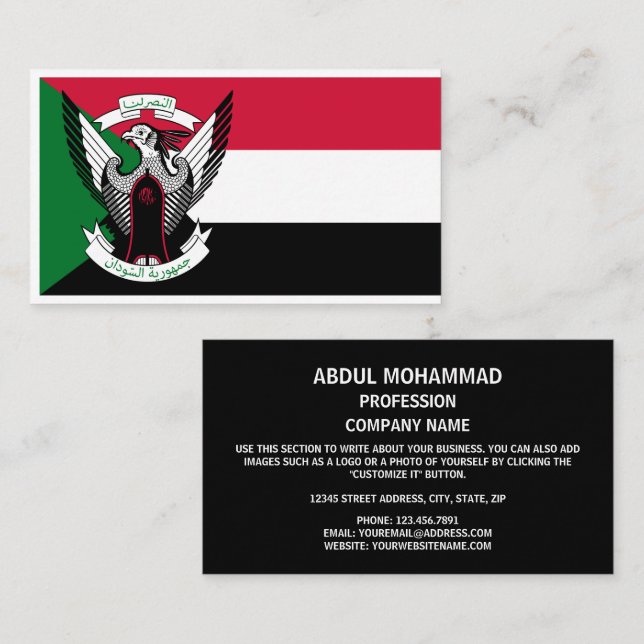 Tarjeta De Visita Bandera y emblema sudaneses, bandera de Sudán (Anverso / Reverso)