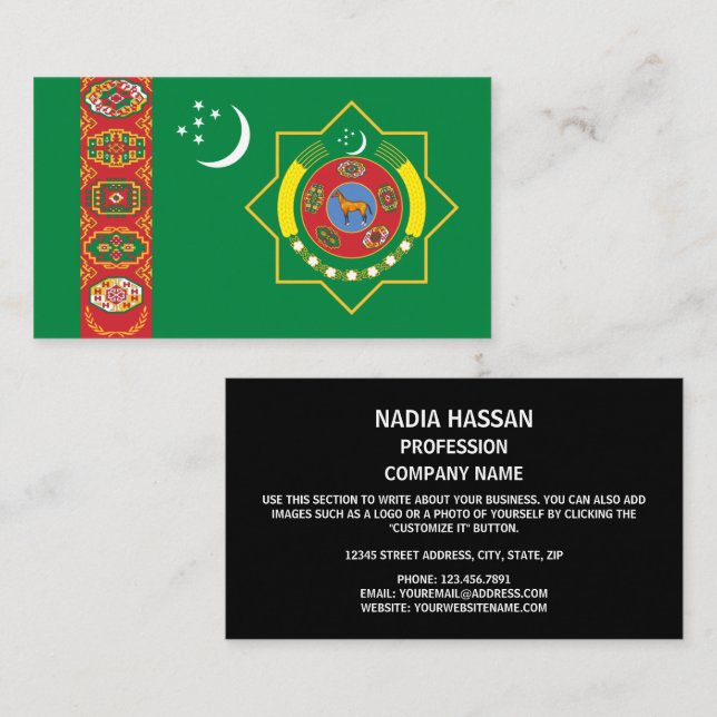 Tarjeta De Visita Bandera y emblema turcomanos, bandera de Turkmenis (Anverso / Reverso)