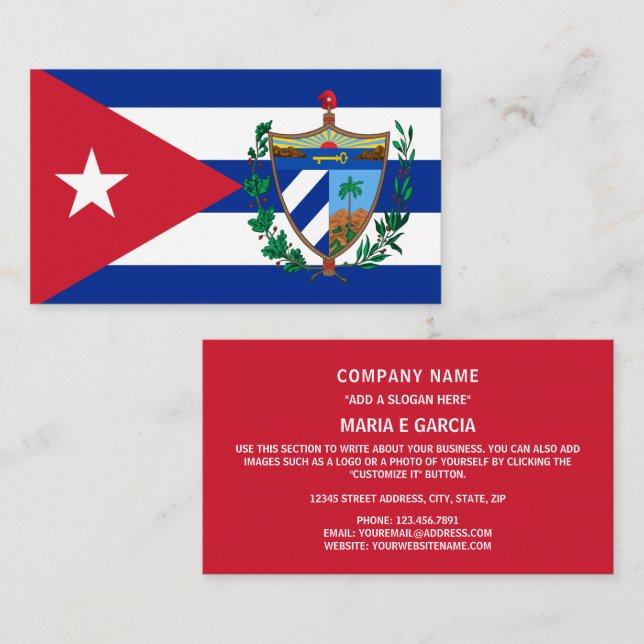 Tarjeta De Visita Bandera y escudo de armas cubanos, bandera de Cuba (Anverso / Reverso)