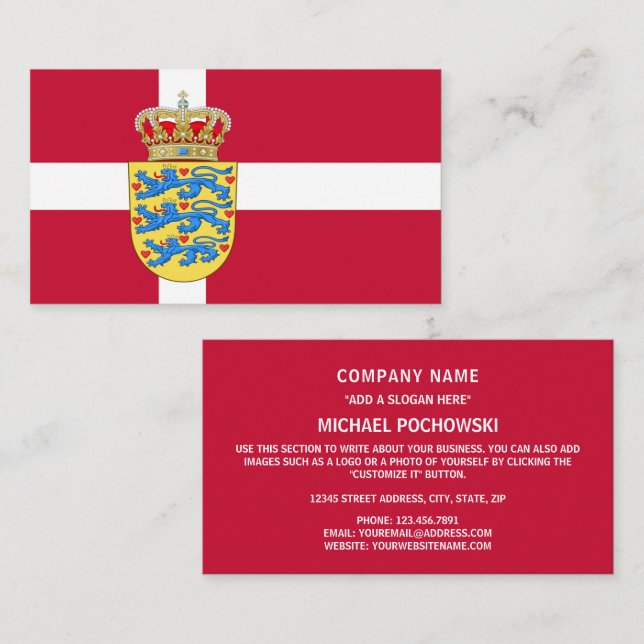 Tarjeta De Visita Bandera y escudo de armas daneses, bandera de Dina (Anverso / Reverso)