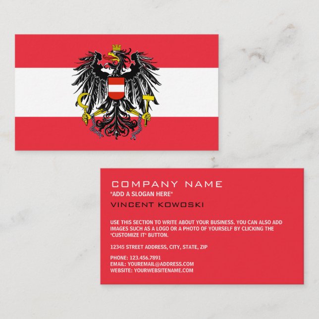 Tarjeta De Visita Bandera y escudo de armas de Austria (Anverso / Reverso)