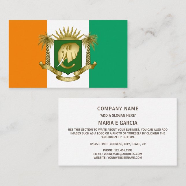 Tarjeta De Visita Bandera y escudo de armas de Côte d'Ivoire, bander (Anverso / Reverso)