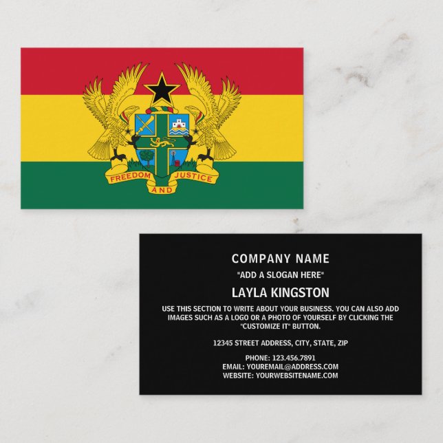 Tarjeta De Visita Bandera y escudo de armas de Ghana, bandera de Gha (Anverso / Reverso)